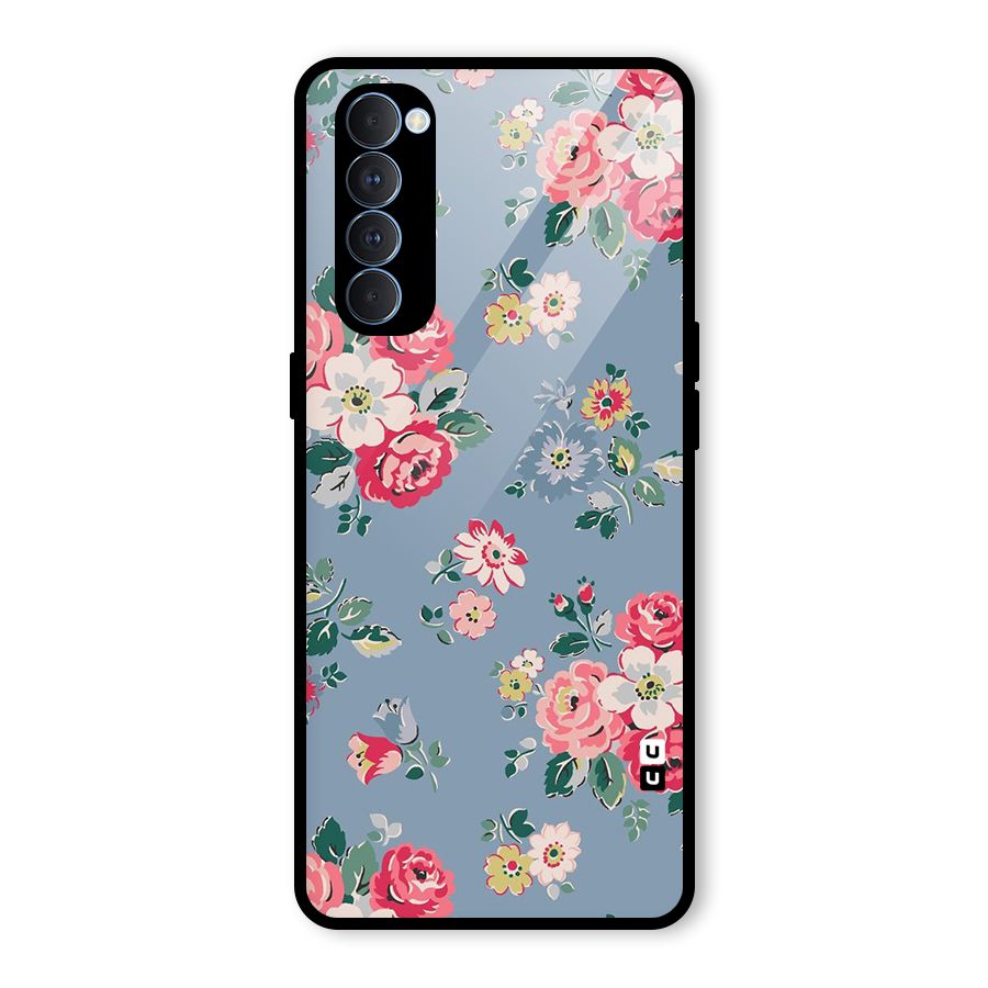 Vintage Flower Pattern Glass Back Case for Oppo Reno4 Pro