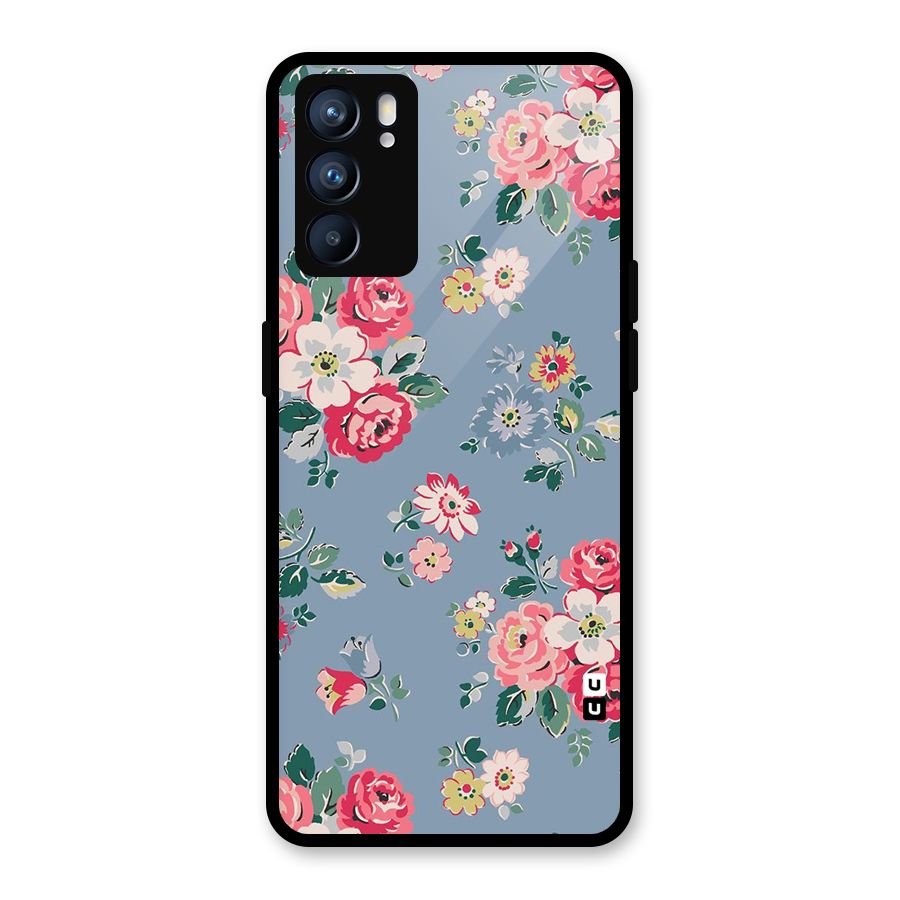 Vintage Flower Pattern Glass Back Case for Oppo Reno6 5G