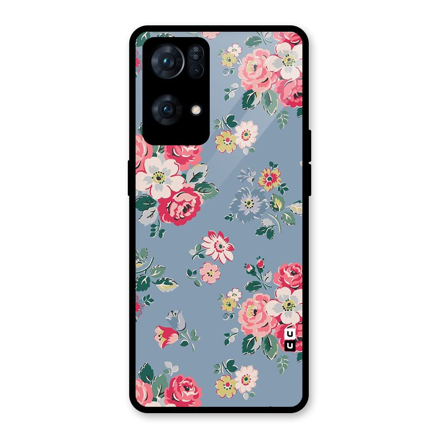 Vintage Flower Pattern Glass Back Case for Oppo Reno7 Pro 5G