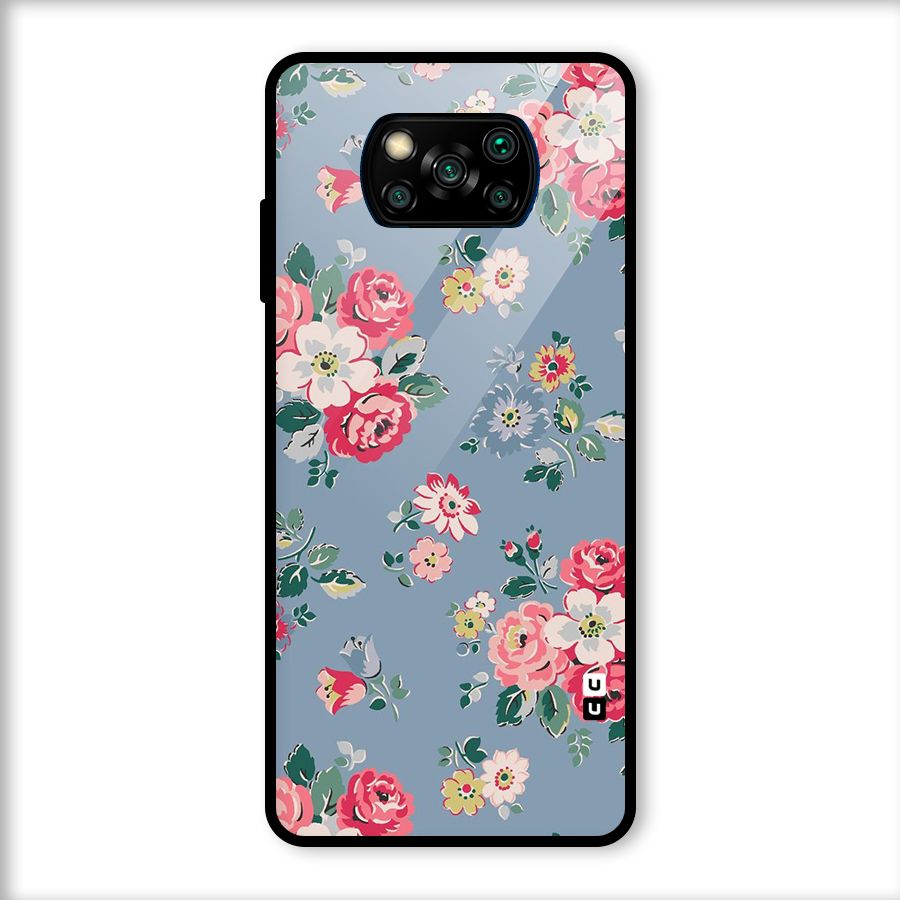 Vintage Flower Pattern Glass Back Case for Poco X3