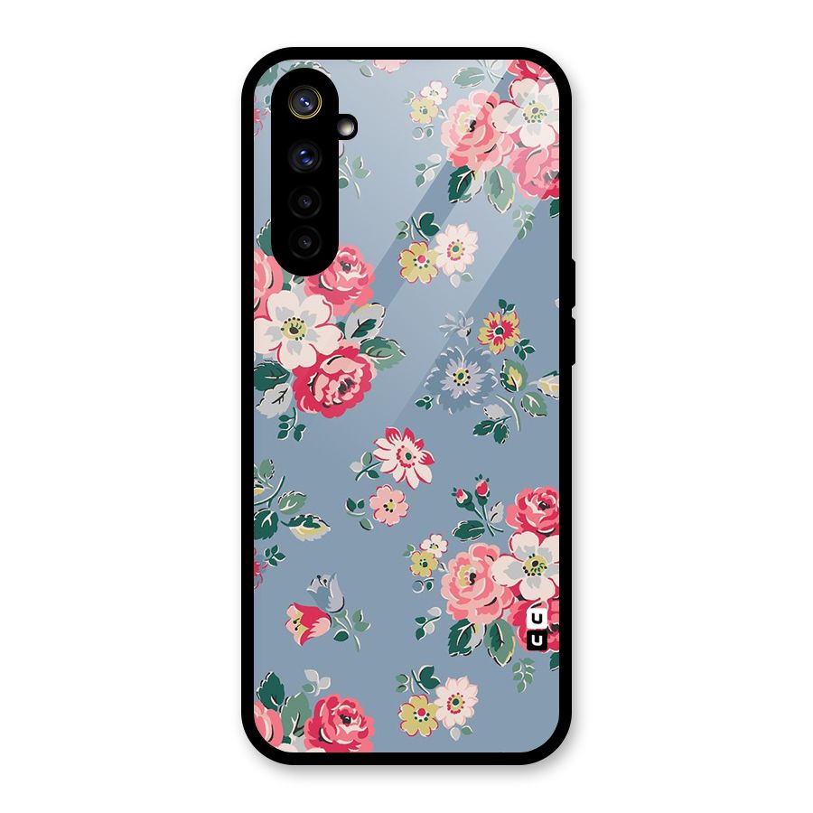 Vintage Flower Pattern Glass Back Case for Realme 6
