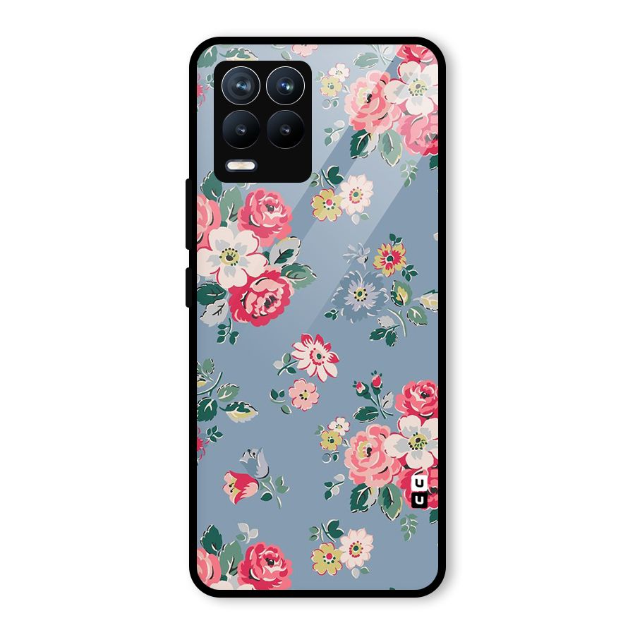 Vintage Flower Pattern Glass Back Case for Realme 8 Pro