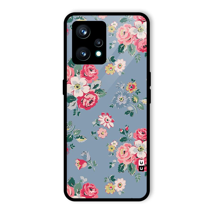 Vintage Flower Pattern Glass Back Case for Realme 9 Pro Plus 5G