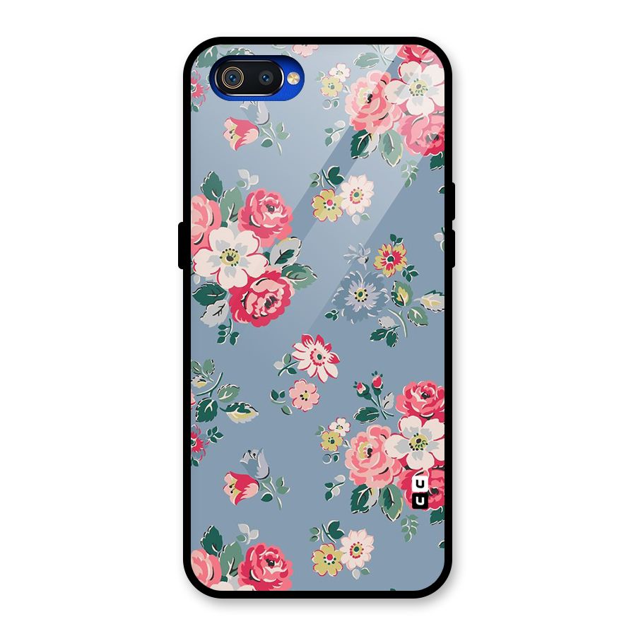 Vintage Flower Pattern Glass Back Case for Realme C2