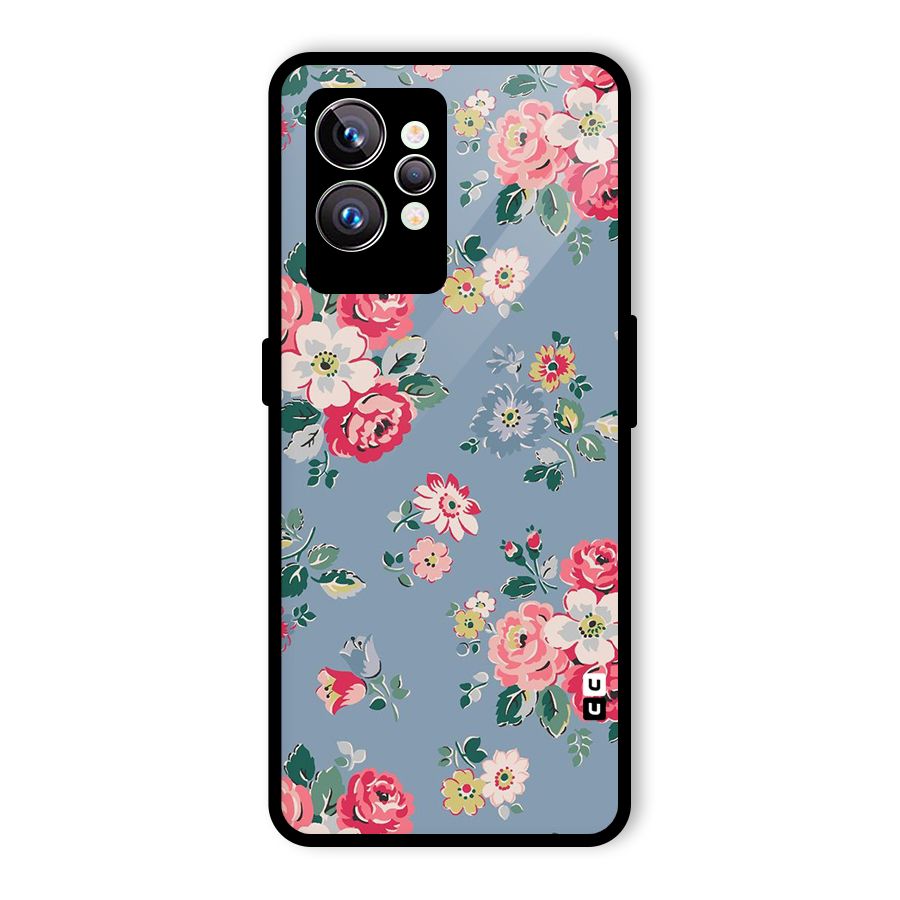 Vintage Flower Pattern Glass Back Case for Realme GT2 Pro