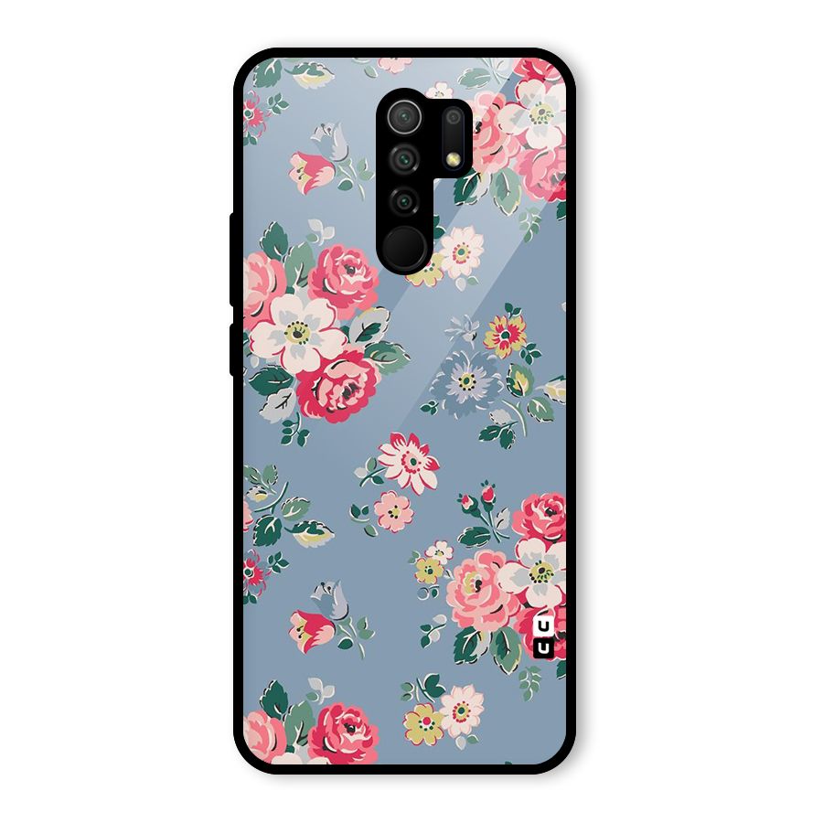 Vintage Flower Pattern Glass Back Case for Redmi 9 Prime