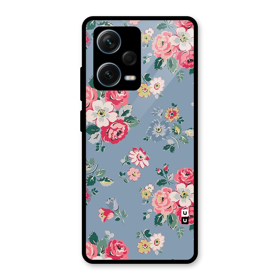 Vintage Flower Pattern Glass Back Case for Redmi Note 12 Pro Plus 5G