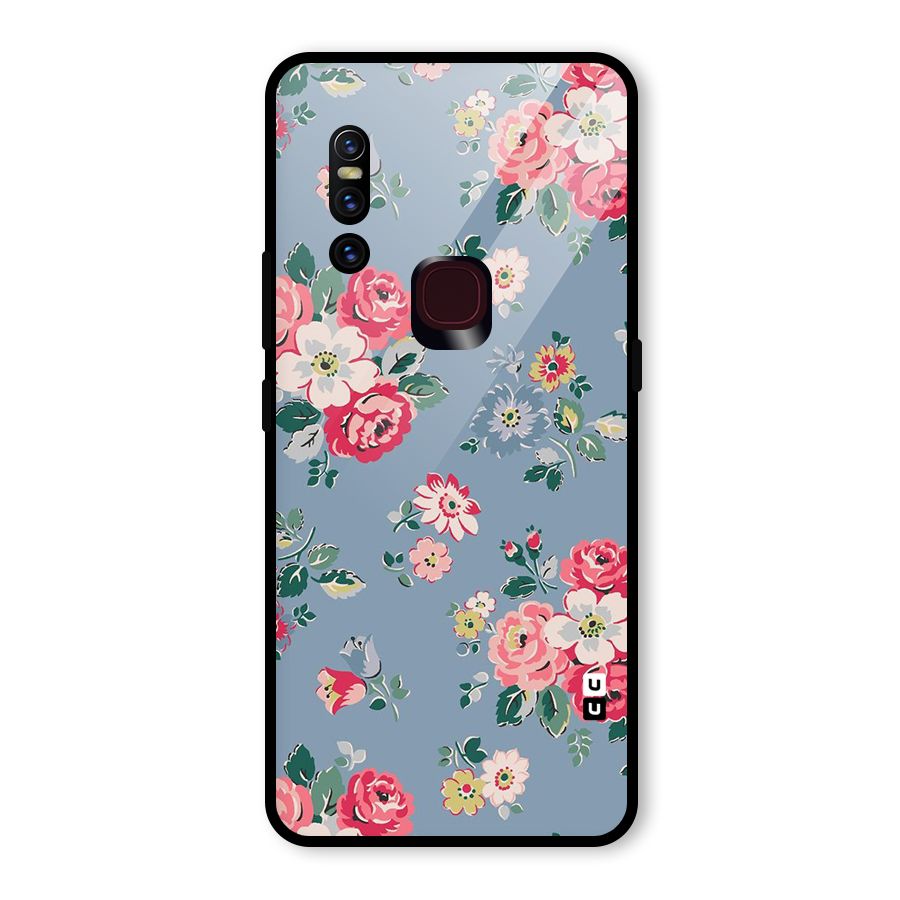Vintage Flower Pattern Glass Back Case for Vivo V15