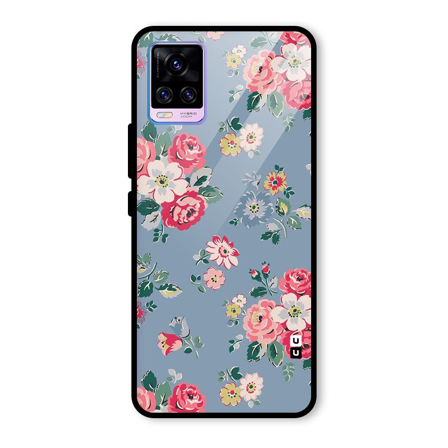 Vintage Flower Pattern Glass Back Case for Vivo V20 Pro