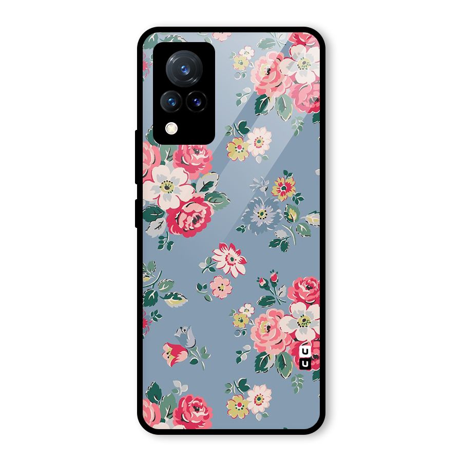 Vintage Flower Pattern Glass Back Case for Vivo V21 5G