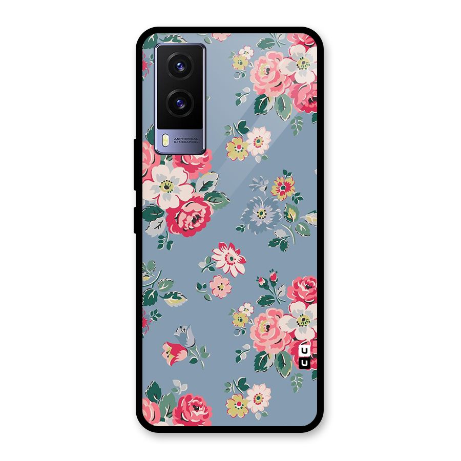 Vintage Flower Pattern Glass Back Case for Vivo V21e 5G