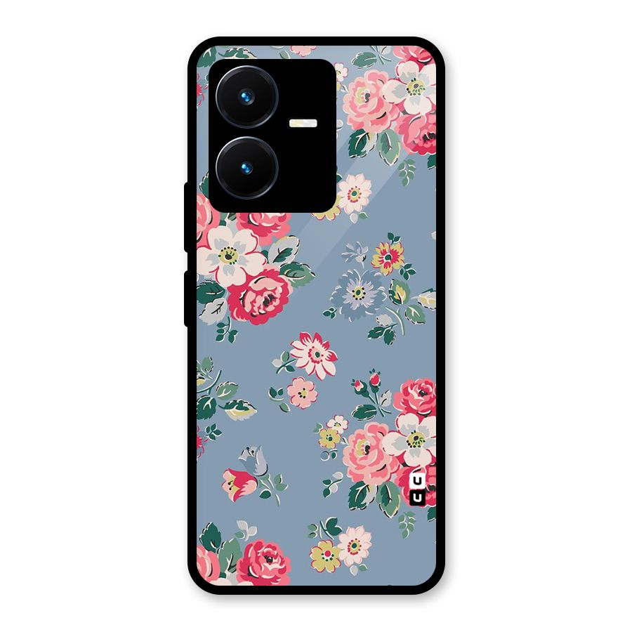 Vintage Flower Pattern Glass Back Case for Vivo Y22