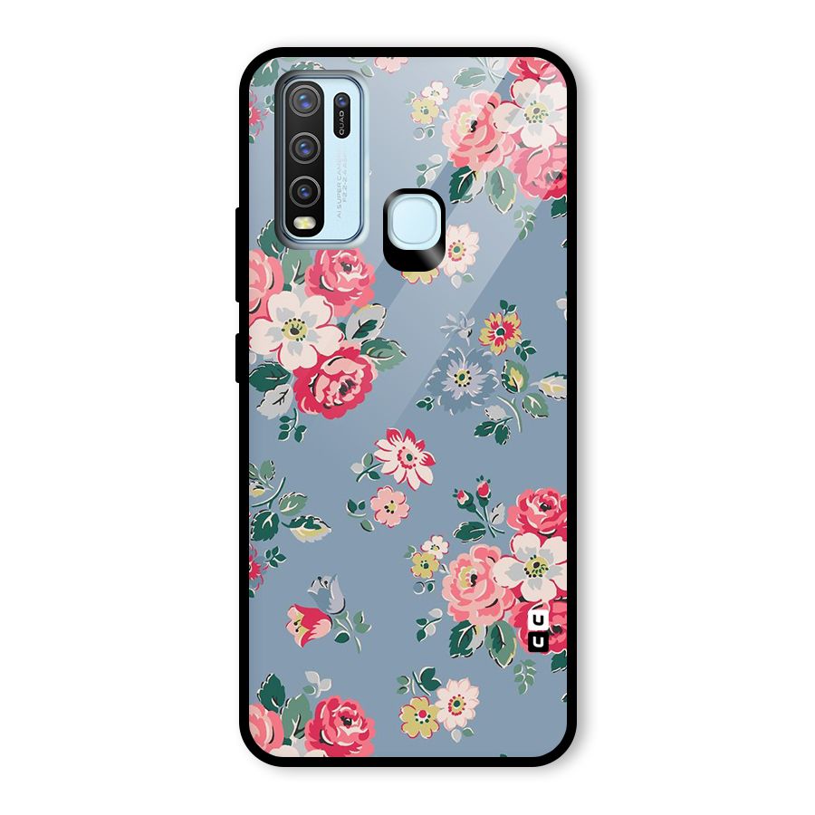 Vintage Flower Pattern Glass Back Case for Vivo Y30
