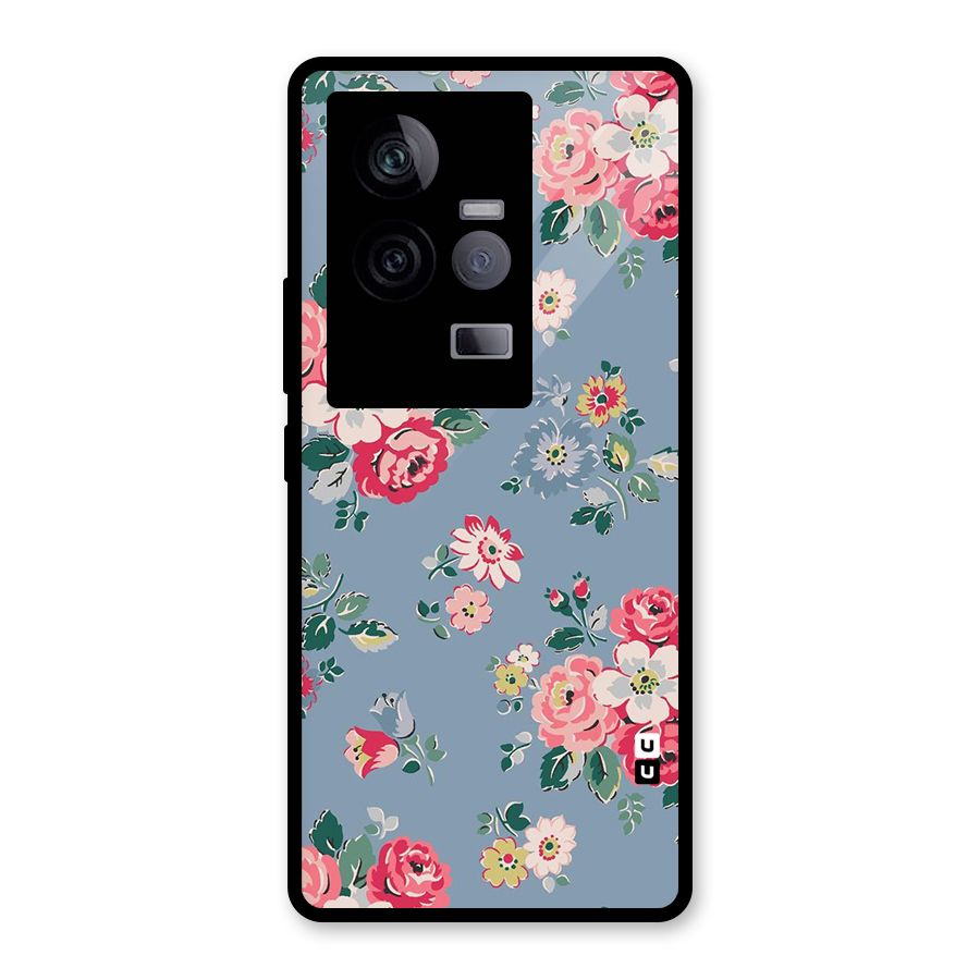 Vintage Flower Pattern Glass Back Case for Vivo iQOO 11 5G