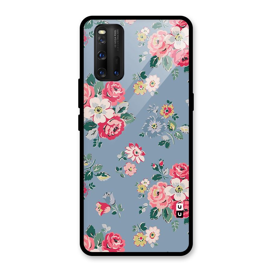 Vintage Flower Pattern Glass Back Case for Vivo iQOO 3