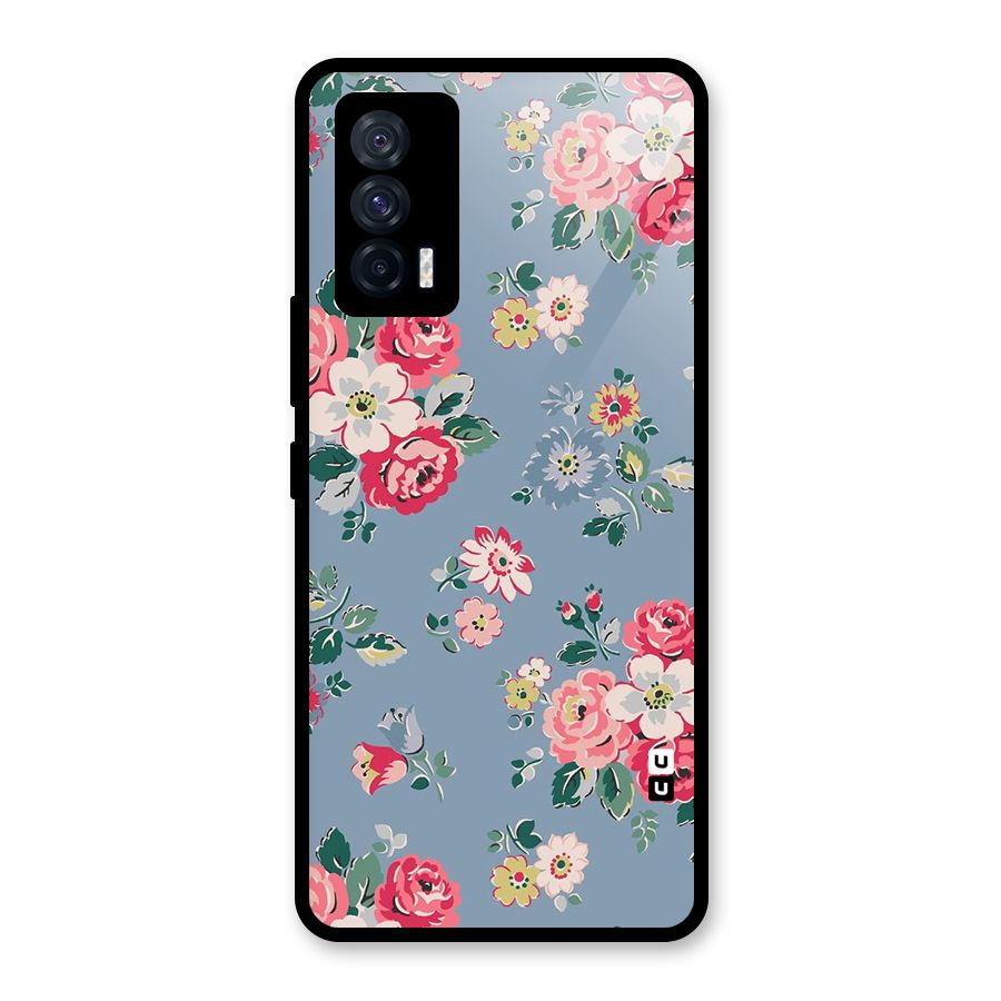 Vintage Flower Pattern Glass Back Case for Vivo iQOO 7 5G