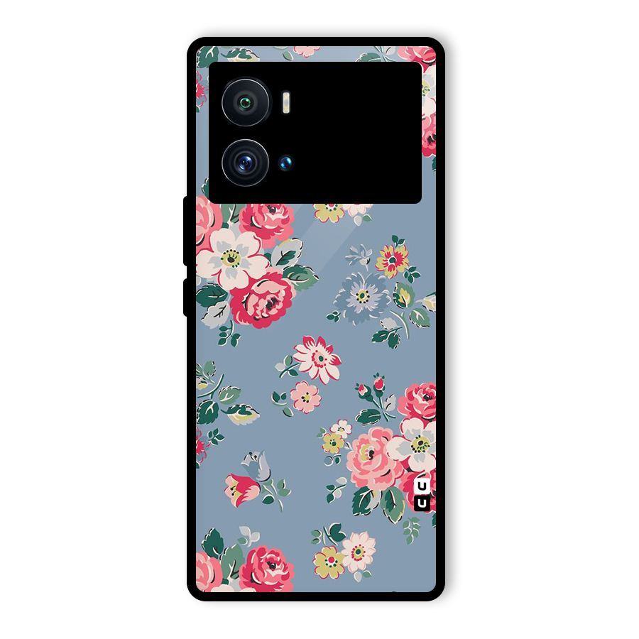 Vintage Flower Pattern Glass Back Case for Vivo iQOO 9 Pro