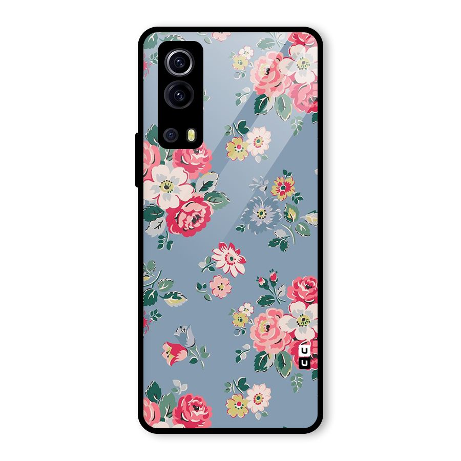 Vintage Flower Pattern Glass Back Case for Vivo iQOO Z3
