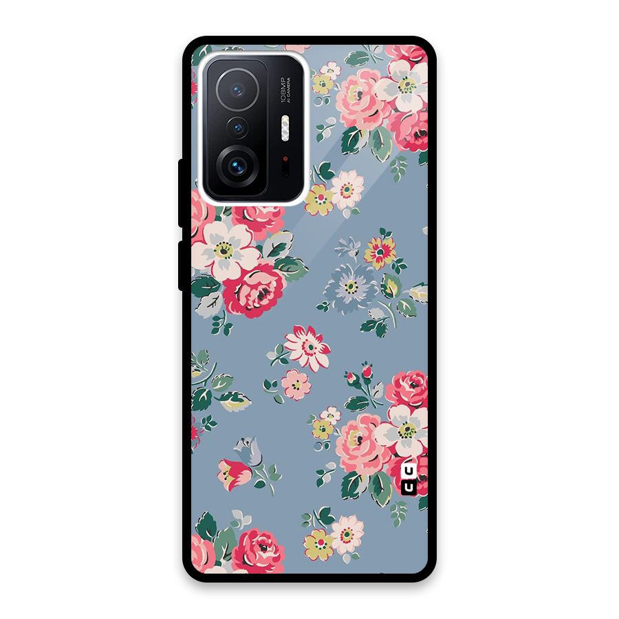 Vintage Flower Pattern Glass Back Case for Xiaomi 11T Pro