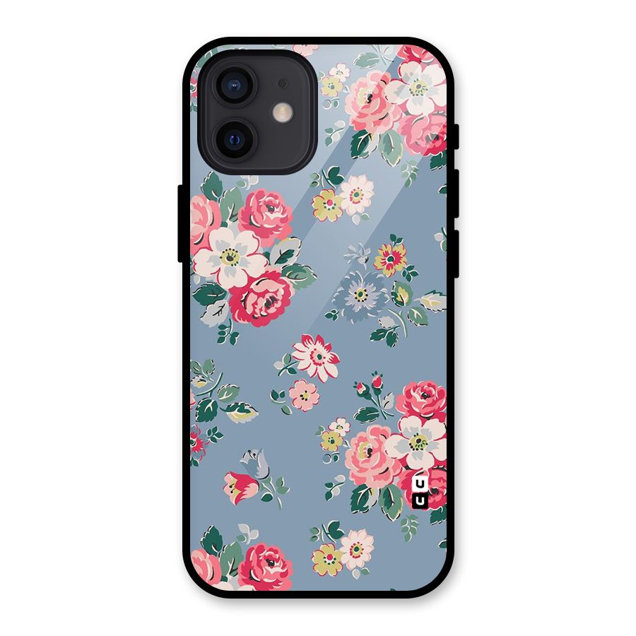 Vintage Flower Pattern Glass Back Case for iPhone 12