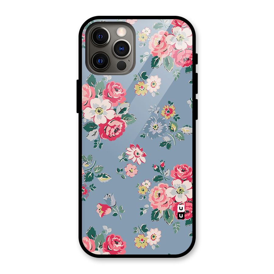 Vintage Flower Pattern Glass Back Case for iPhone 12 Pro
