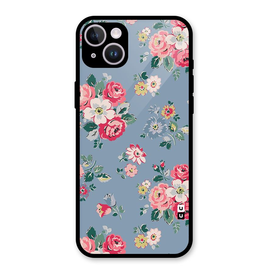 Vintage Flower Pattern Glass Back Case for iPhone 14 Plus
