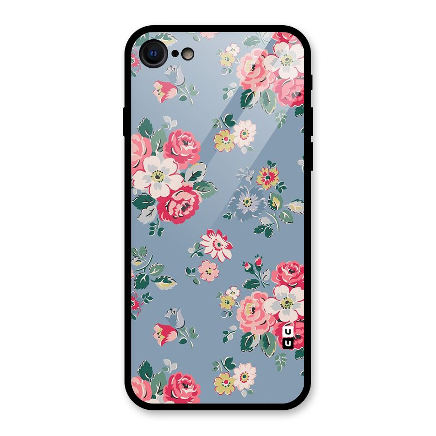 Vintage Flower Pattern Glass Back Case for iPhone SE 2022
