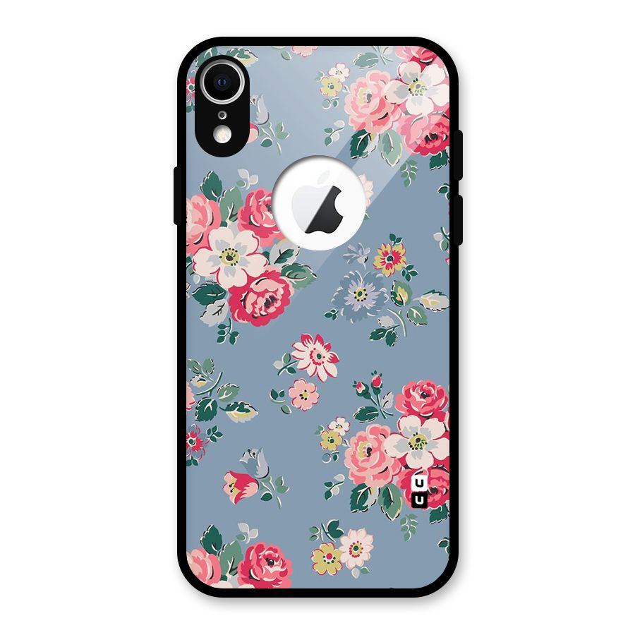 Vintage Flower Pattern Glass Back Case for iPhone XR Logo Cut