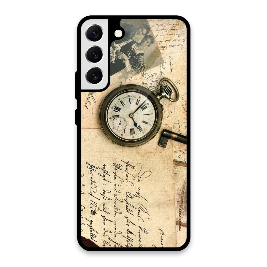 Vintage Key And Compass Glass Back Case for Galaxy S22 Plus 5G