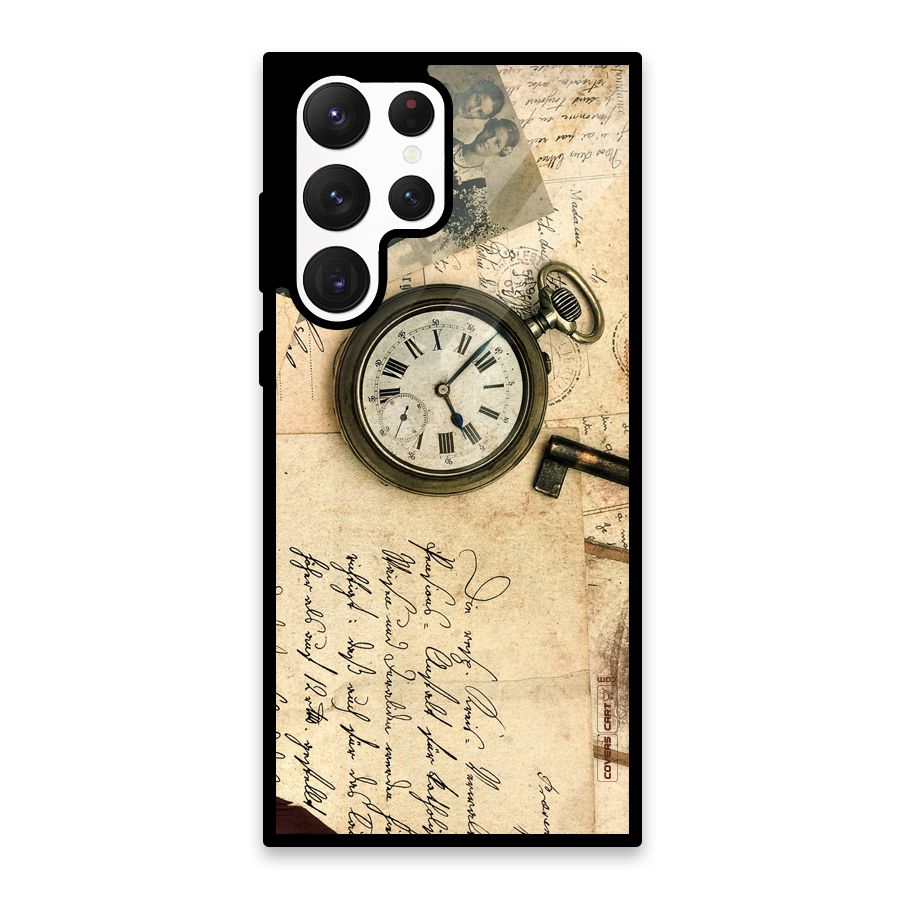 Vintage Key And Compass Glass Back Case for Galaxy S22 Ultra 5G