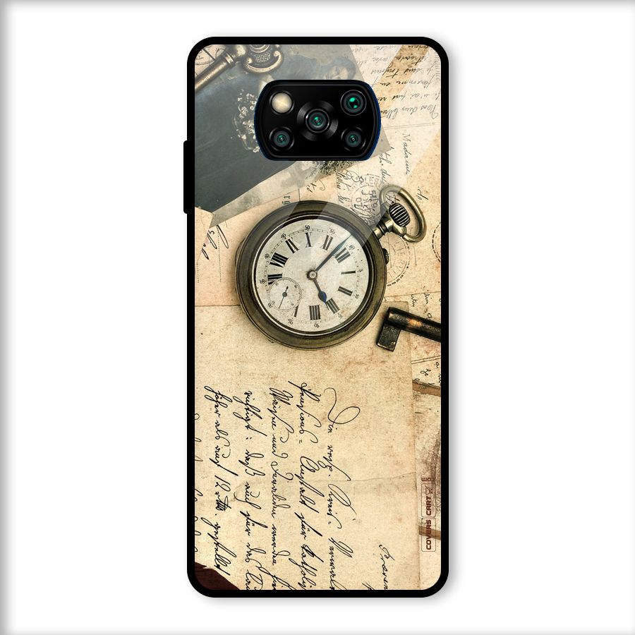 Vintage Key And Compass Glass Back Case for Poco X3