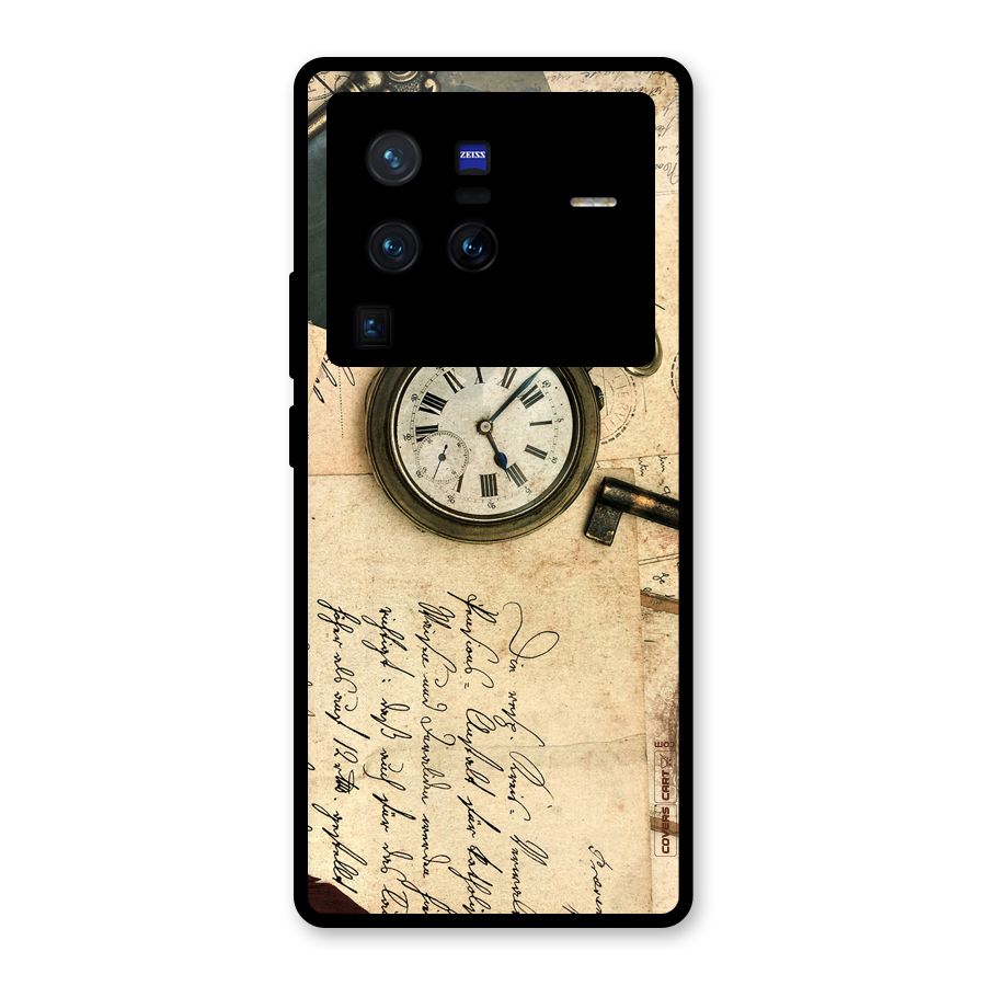 Vintage Key And Compass Glass Back Case for Vivo X80 Pro