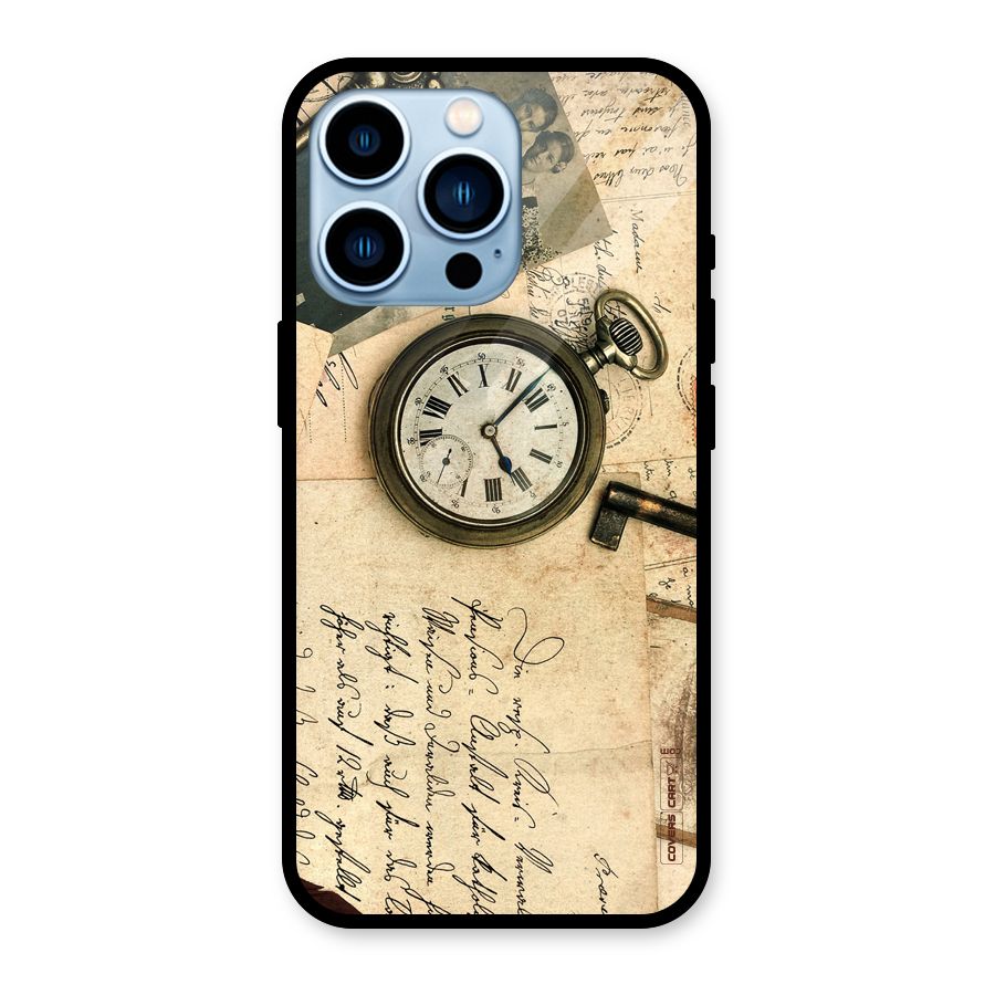 Vintage Key And Compass Glass Back Case for iPhone 13 Pro