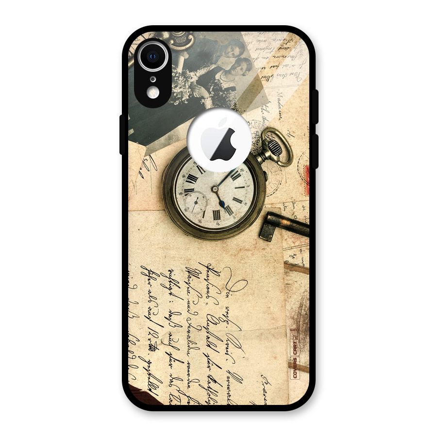 Vintage Key And Compass Glass Back Case for iPhone XR Logo Cut