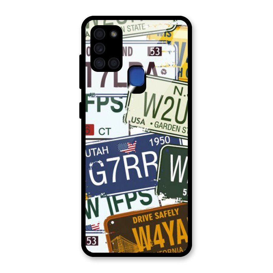 Vintage License Plates Glass Back Case for Galaxy A21s
