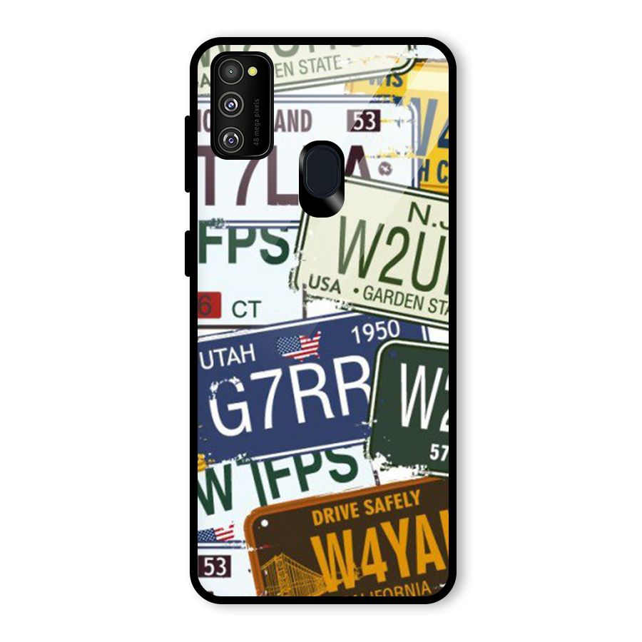 Vintage License Plates Glass Back Case for Galaxy M30s