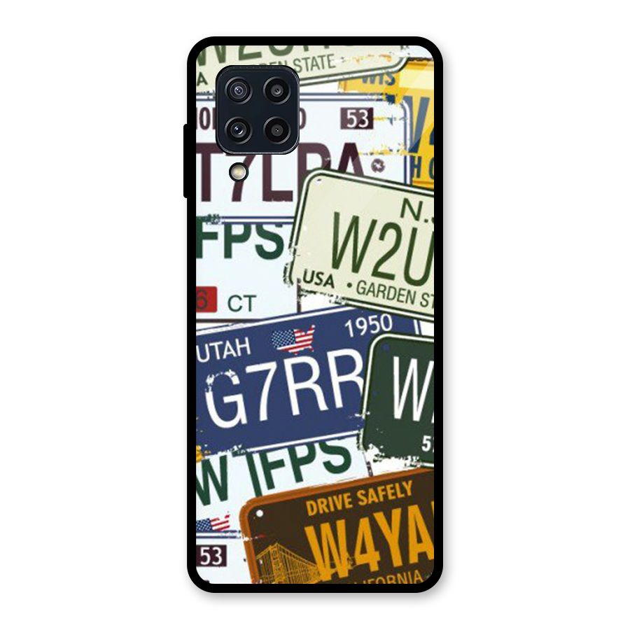 Vintage License Plates Glass Back Case for Galaxy M32