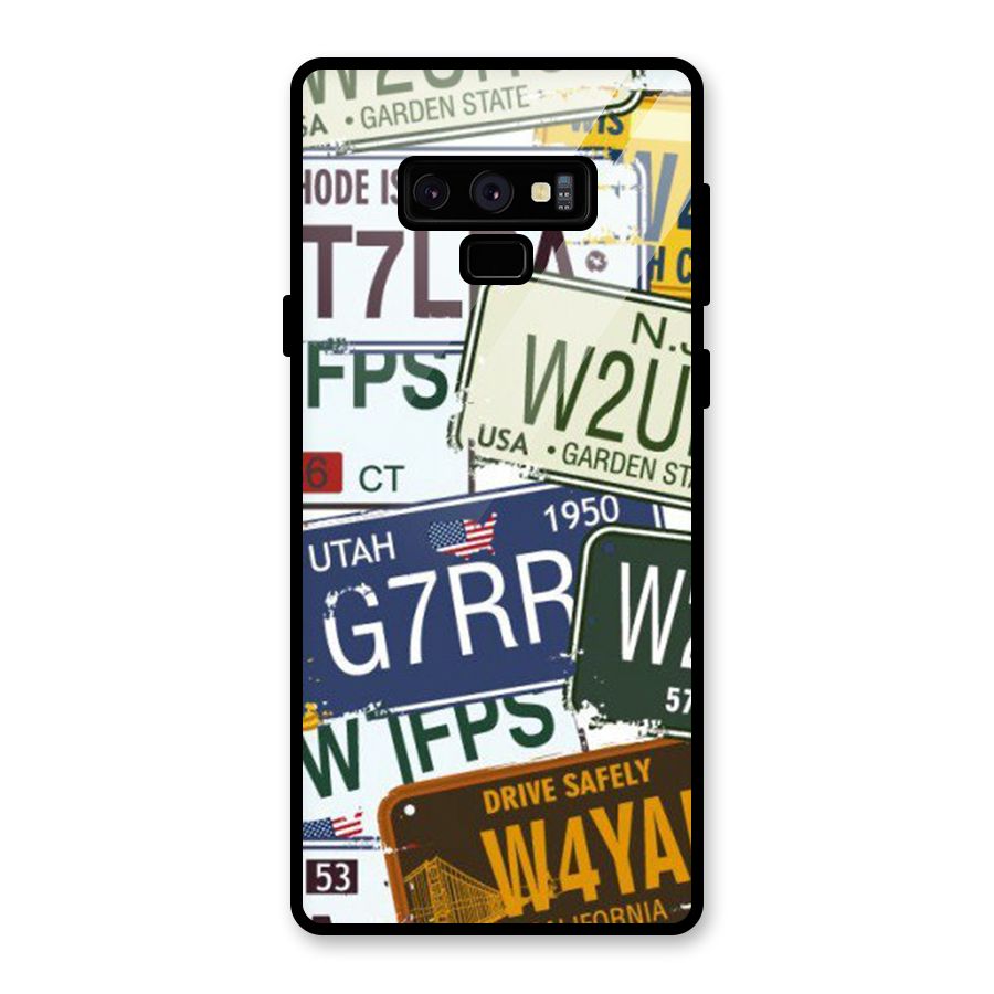 Vintage License Plates Glass Back Case for Galaxy Note 9