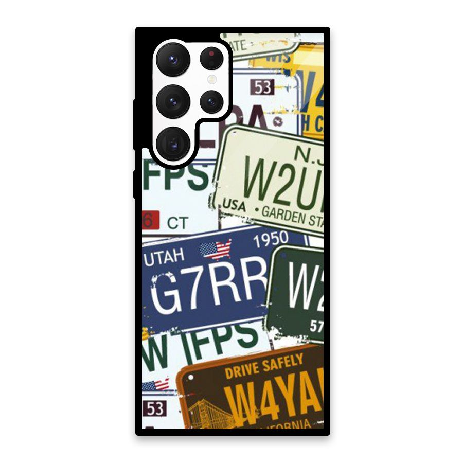 Vintage License Plates Glass Back Case for Galaxy S22 Ultra 5G