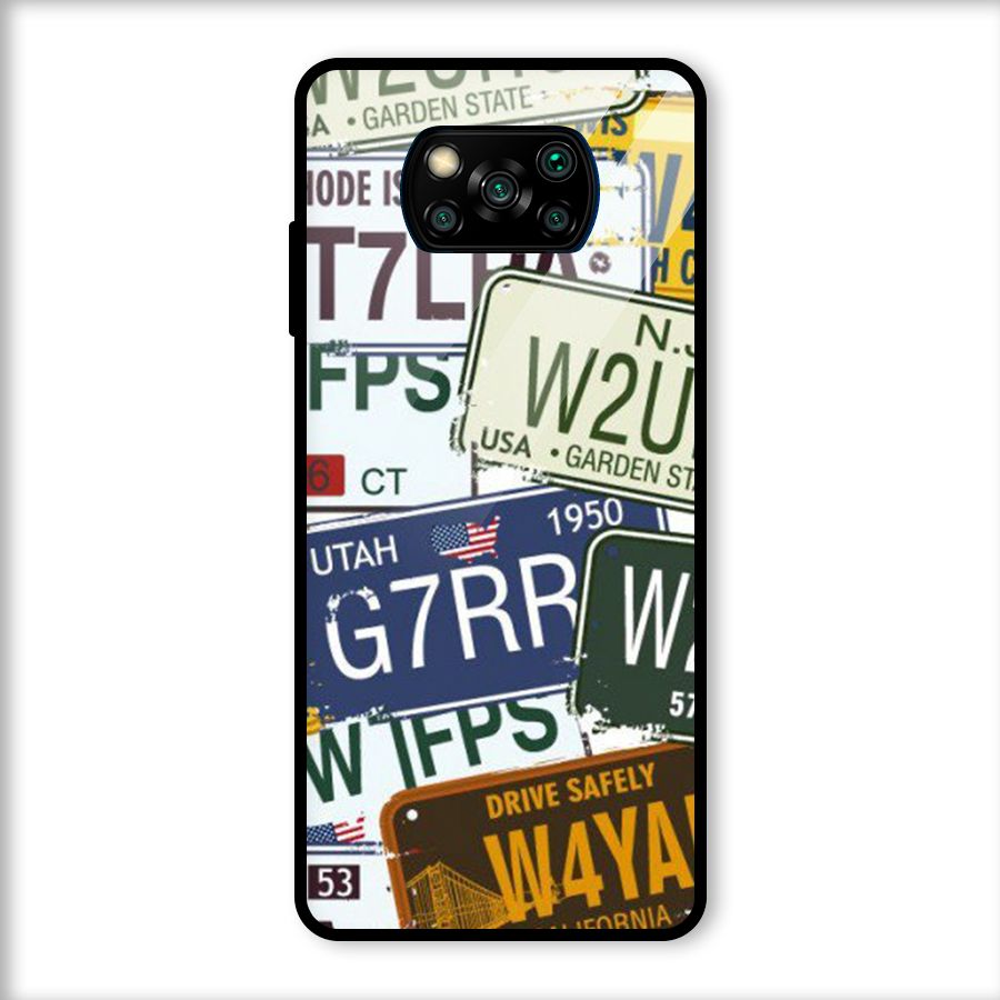 Vintage License Plates Glass Back Case for Poco X3