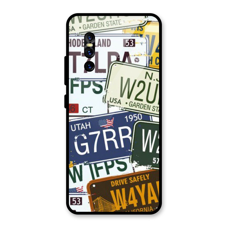 Vintage License Plates Glass Back Case for Vivo V15 Pro