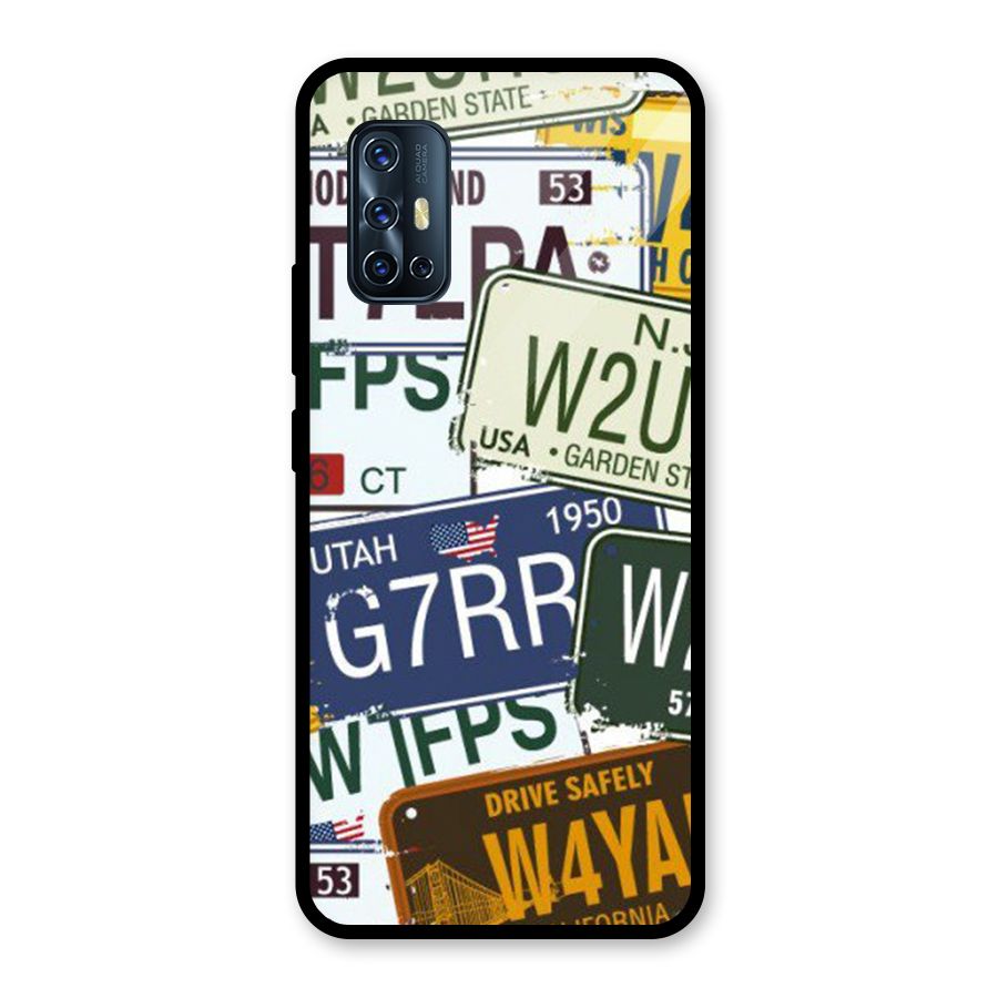 Vintage License Plates Glass Back Case for Vivo V17