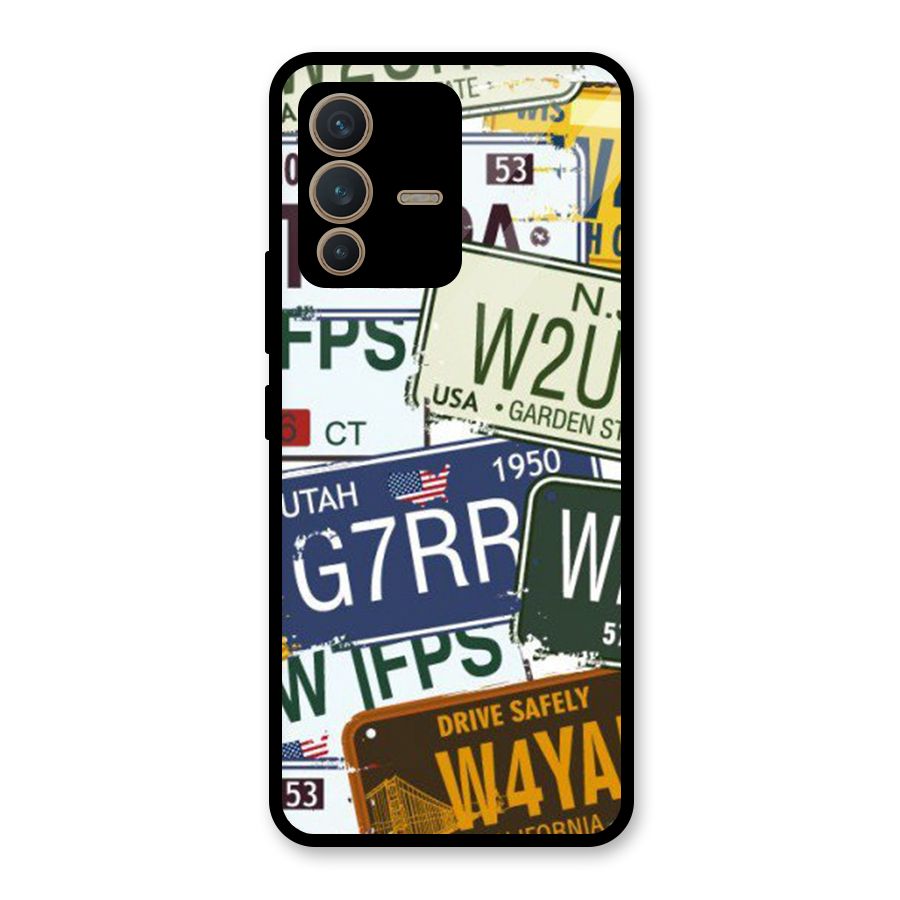 Vintage License Plates Glass Back Case for Vivo V23 5G