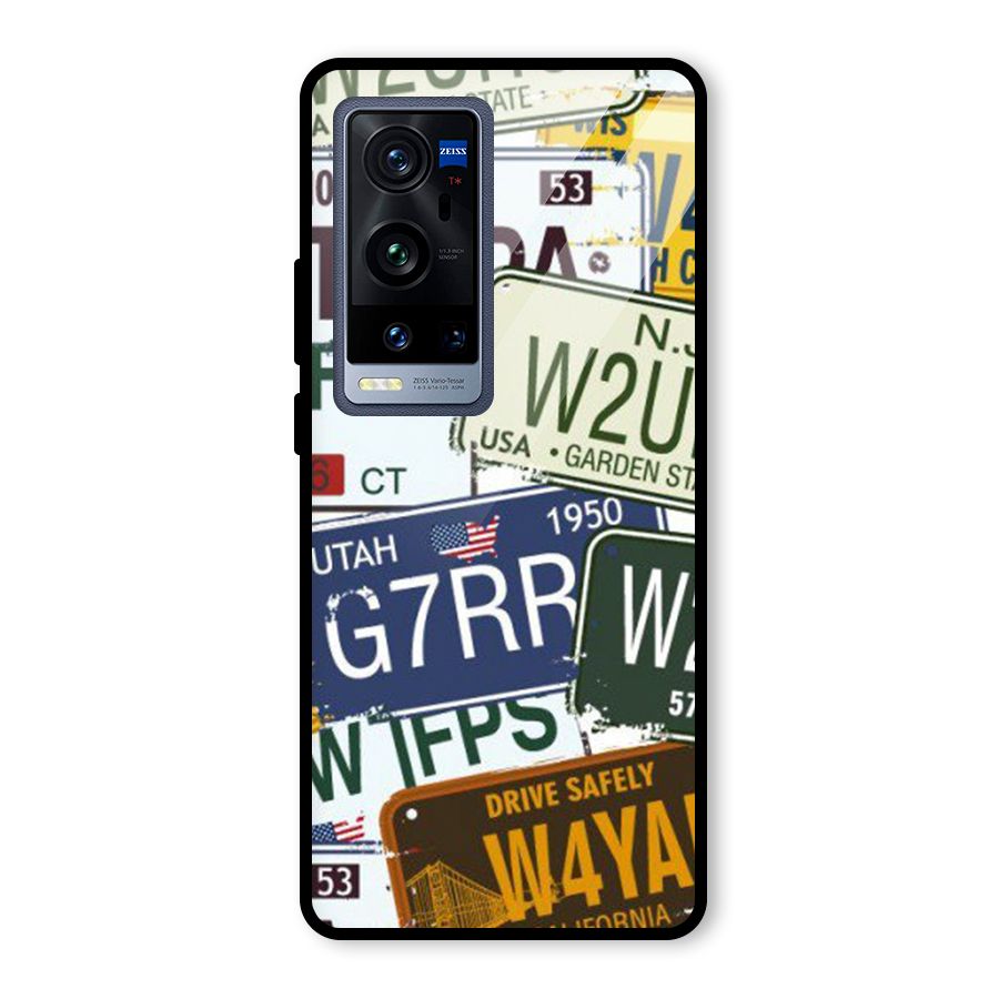 Vintage License Plates Glass Back Case for Vivo X60 Pro Plus
