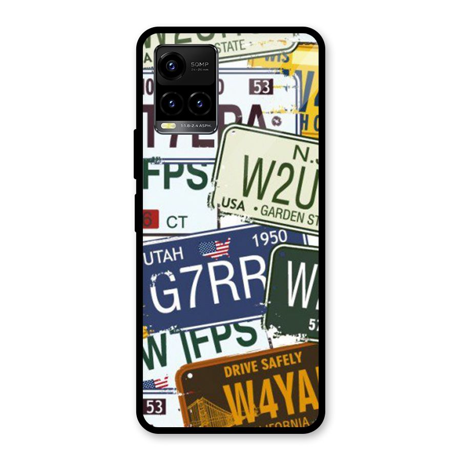 Vintage License Plates Glass Back Case for Vivo Y21T