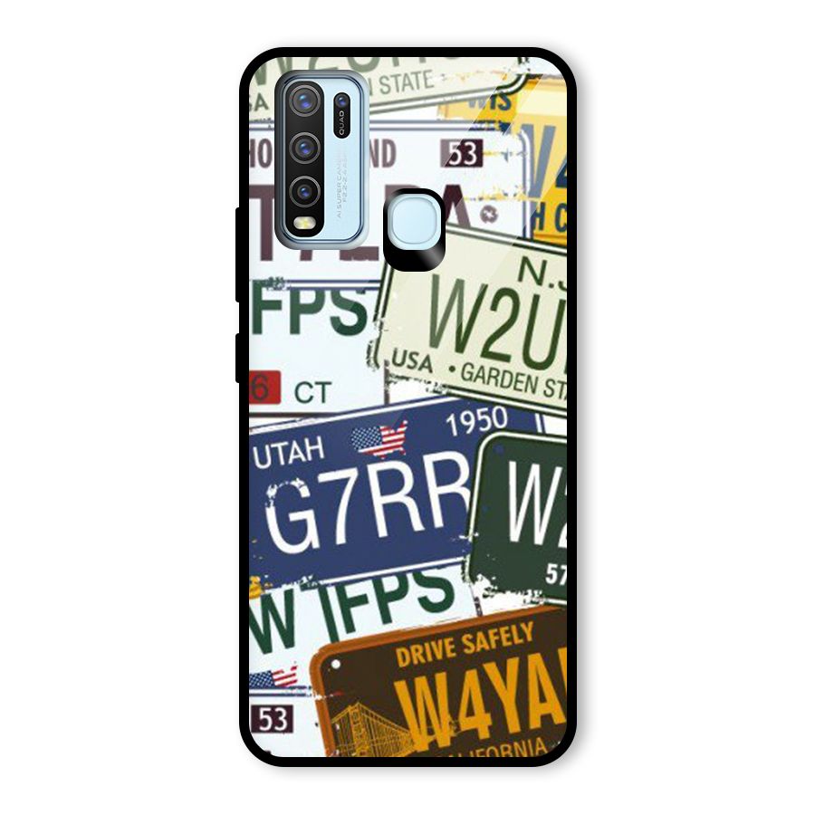 Vintage License Plates Glass Back Case for Vivo Y50