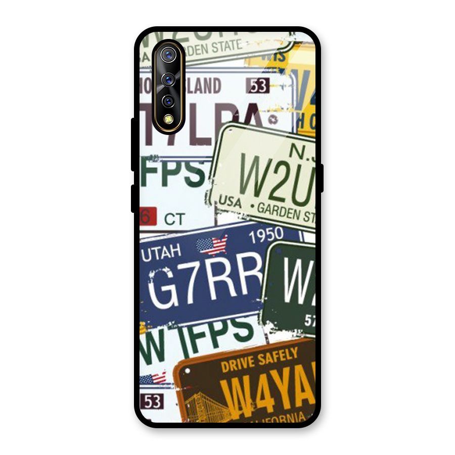 Vintage License Plates Glass Back Case for Vivo Z1x