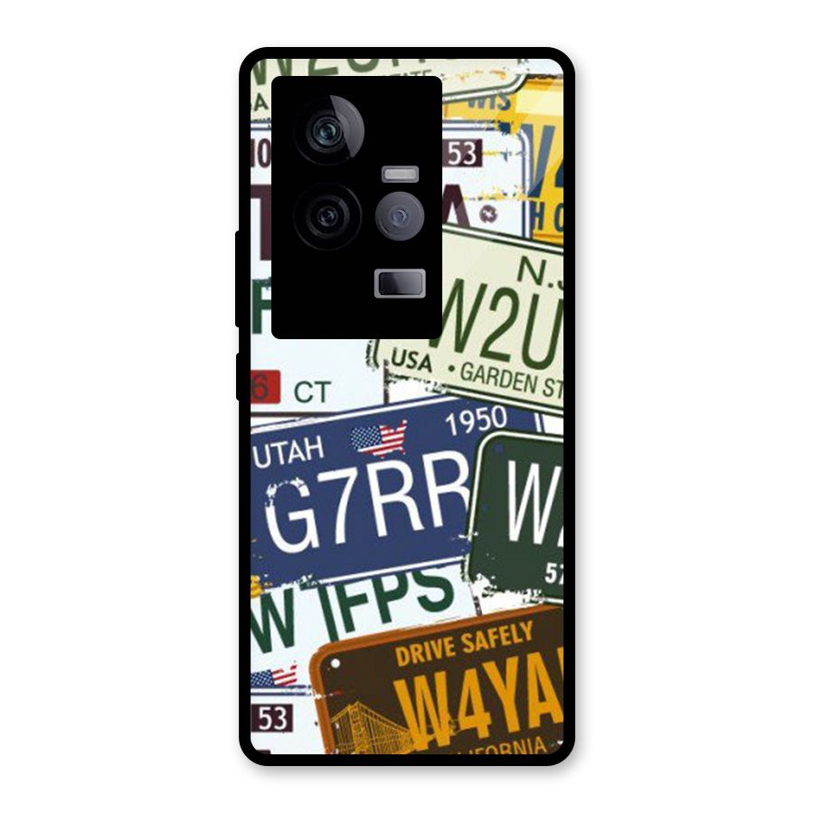 Vintage License Plates Glass Back Case for Vivo iQOO 11 5G