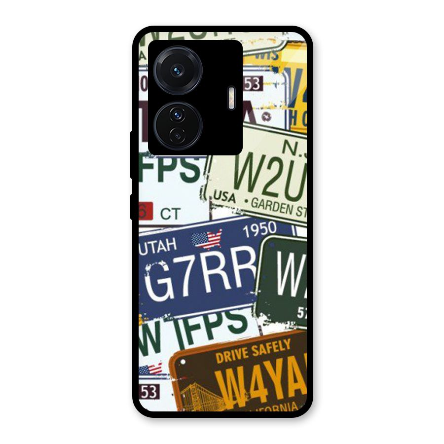 Vintage License Plates Glass Back Case for Vivo iQOO Z6 Pro