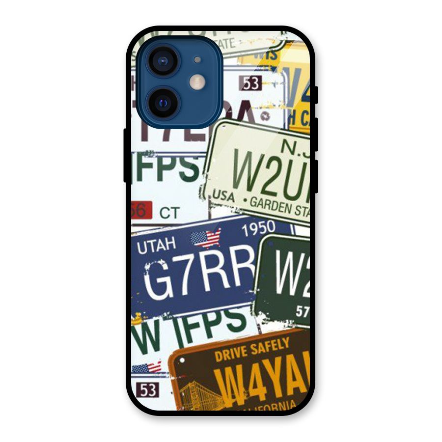 Vintage License Plates Glass Back Case for iPhone 12 Mini